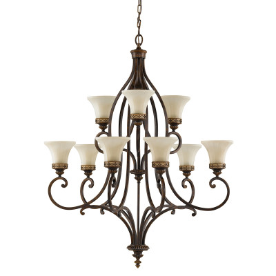 Feiss - Drawing Room - Lampadario in acciaio con 9 diffusori in vetro per salotto in stile classico - Colore: Bronzo - 9 Lampadine E27 100W - IP20 - SKU: FE-DRAWING-ROOM9