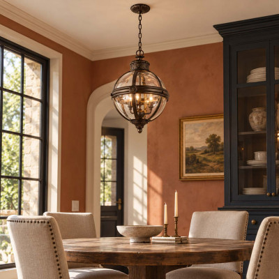 Feiss Adams Lampadario in acciaio con diffusore rotondo in vetro a 3 luci Colore: Bronzo