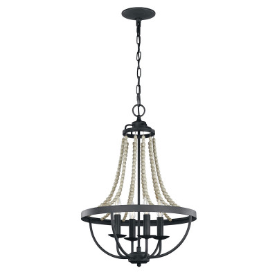 Feiss - Nori - Lampadario medio classico in acciaio con dettagli in legno a 4 luci - Colore: Ruggine - 4 Lampadine E14 40W - IP20 - SKU: FE-NORI4-DWZ