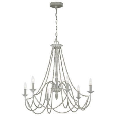 Feiss - Maryville - Lampadario medio classico in acciaio e strass in legno con 6 luci - Colore: Grigio Chiaro - 6 Lampadine E14 60W - IP20 - SKU: FE-MARYVILLE6