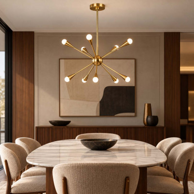 Feiss Jax Lampadario moderno in acciaio a led con 10 diffusori a stella Colore: Ottone