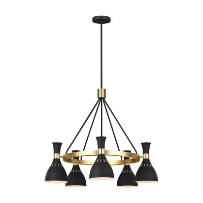 Feiss - Joan - Lampadario moderno in acciaio altezza regolabile con 5 diffusori in acciaio - Colore: Nero - 5 Lampadine - E27 - 60W - IP20 - SKU: FE-JOAN5-MB