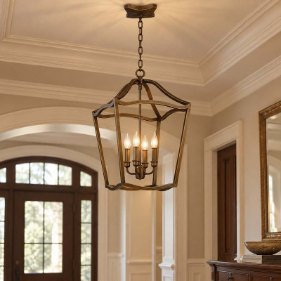 Feiss Yarmouth Lampadario moderno in acciaio con diffusore con 4 lampadine Colore: Ottone