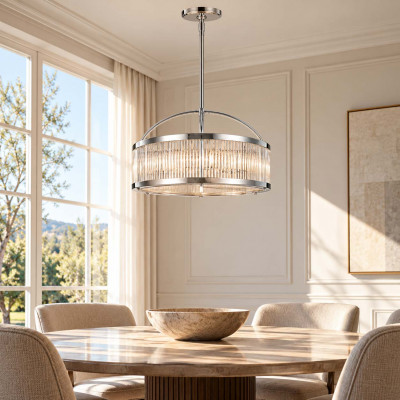 Feiss Paulson Lampadario moderno in acciaio con diffusore in vetro a LED a 6 luci G9 Colore: Cromato