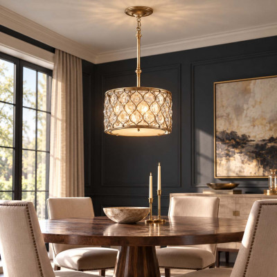 Feiss Lucia Lampadario moderno in acciaio con diffusore rotondo con cristalli Colore: Argento