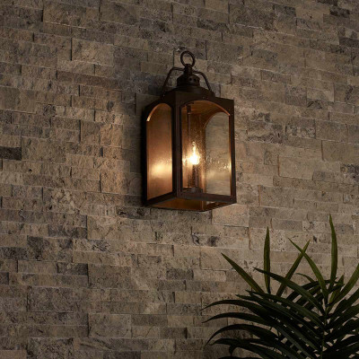 Feiss - Randhurst - Lantera grande da esterno dal design rustico in resina con diffusore in vetro - Colore: Ruggine - 3 Lampadine E14 40W - IP44 - SKU: FE-RANDHURST-L-CO