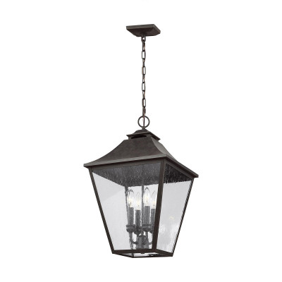 Feiss - Galena - Lanterna a catena in acciaio con diffusore rustico in vetro a 4 luci - Colore: Grigio Scuro - 4 Lampadine E14 40W - IP44 - SKU: FE-GALENA8-XL-SBL
