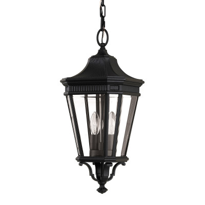 Feiss - Cotswold Lane - Lanterna a catena media rustica in alluminio diffusore in vetro a 2 luci - Colore: Nero - 2 Lampadine E14 60W - IP44 - SKU: FE-COTSLN8-M-BK