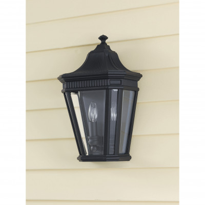 Feiss - Cotswold Lane - Lanterna a mezza parete rustica in alluminio diffusore in vetro a 2 luci - Colore: Nero - 2 Lampadine E14 60W - IP44 - SKU: FE-COTSLN7-BK