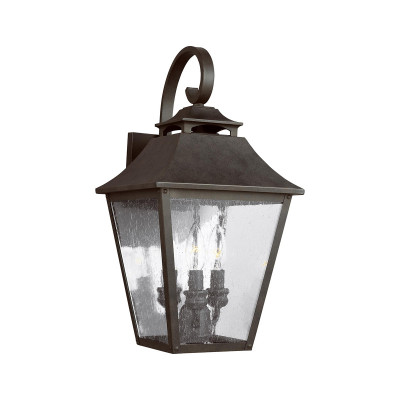 Feiss - Galena - Lanterna da parete grande in acciaio e diffusore rustico in vetro a 3 luci - Colore: Grigio Scuro - 3 Lampadine E14 40W - IP44 - SKU: FE-GALENA2-L-SBL