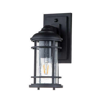 Feiss - Lighthouse - Lanterna da parete piccola in acciaio con diffusore in vetro a 1 luce - Colore: Nero - 1 Lampadina E27 60W - IP44 - SKU: FE-LIGHTHOUSE2-S-BLK