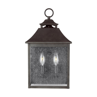 Feiss - Galena - Lanterna da parete rettangolare in acciaio e diffusore rustico in vetro a 2 luci - Colore: Grigio Scuro - 2 Lampadine E14 40W - IP44 - SKU: FE-GALENA7-SBL