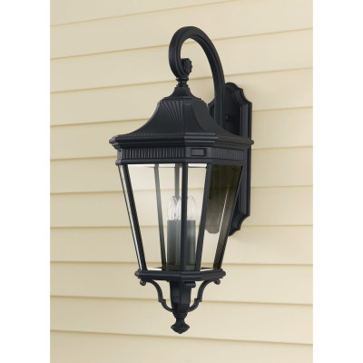 Feiss - Cotswold Lane - Lanterna da parete rustica grande in alluminio con diffusore a 3 luci - Colore: Nero - 3 Lampadine E14 60W - IP44 - SKU: FE-COTSLN2-L-BK