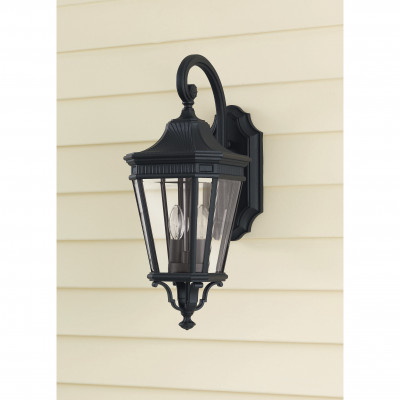 Feiss - Cotswold Lane - Lanterna da parete rustica media in alluminio con diffusore in vetro a 2 luci - Colore: Nero - 2 Lampadine E14 60W - IP44 - SKU: FE-COTSLN2-M-BK