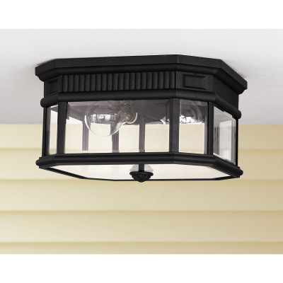 Feiss - Cotswold Lane - Lanterna da soffitto rustica in alluminio diffusore in vetro a 2 luci - Colore: Nero - 2 Lampadine E27 60W - IP44 - SKU: FE-COTSLN-F-BK