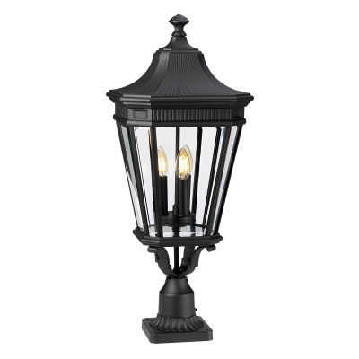 Feiss - Cotswold Lane - Lampioncino da giardino grande rustico in alluminio diffusore in vetro a 3 luci - Colore: Nero - 3 Lampadine E14 60W - IP44 - SKU: FE-COTSLN3-L-BK