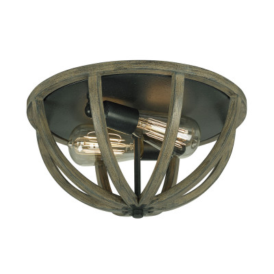 Feiss - Allier - Plafoniera a soffitto rustica con diffusore in legno di quercia a 2 Luci - Colore: Ruggine - 2 Lampadine E27 60W - IP20 - SKU: FE-ALLIER-F-WW