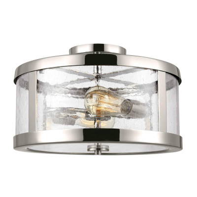Feiss - Harrow - Plafoniera rotonda moderna in acciaio e diffusore in vetro con 2 lampadine - Colore: Nichel - 2 Lampadine E27 60W - IP20 - SKU: FE-HARROW-SF