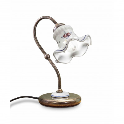 FerroLuce - Chieti - Abatjour rustica con struttura in metallo e paralume in ceramica dipinta a mano - 1 Lampadina E14 42W - IP20 - SKU: C173-NR-17.DEC.PEO