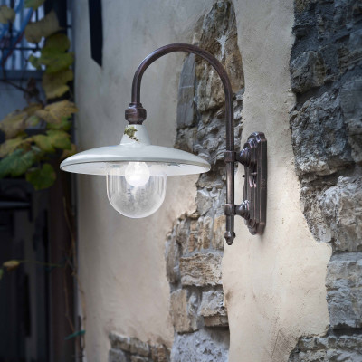 FerroLuce - Campobasso - Applique da esterno in alluminio con paralume in ceramica decorata a mano - 1 Lampadina E27 60W - IP43 - SKU: A343-NR-04.DEC.UOO
