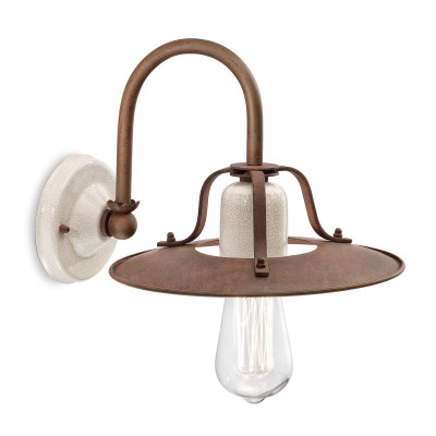FerroLuce - Grunge - Applique da parete con struttura in metallo e dettagli in ceramica - 1 Lampadina E27 77W - IP20 - SKU: C1430-18