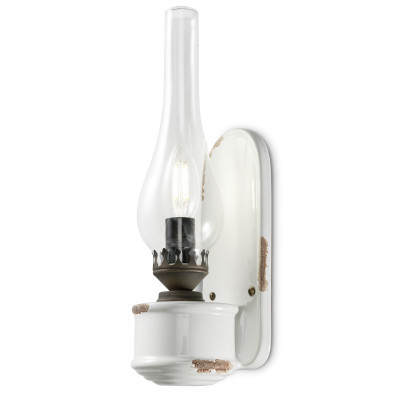 FerroLuce - Vintage - Applique da parete dal design industrial in ceramica con diffusore in vetro - 1 Lampadina E14 60W - IP20 - SKU: C146