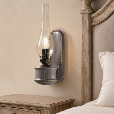 FerroLuce Vintage Applique da parete dal design industrial in ceramica con diffusore in vetro Colore: Tortora