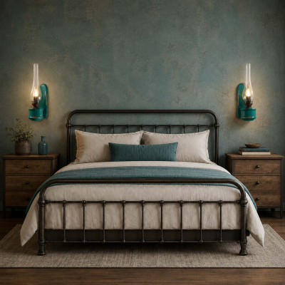 FerroLuce Vintage Applique da parete dal design industrial in ceramica con diffusore in vetro Colore: Verde