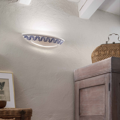 FerroLuce - Trieste - Applique da parete dallo stile rustico in ceramica decorata a mano - 2 Lampadine E14 46W - IP20 - SKU: C304-14-28.DEC.WOB
