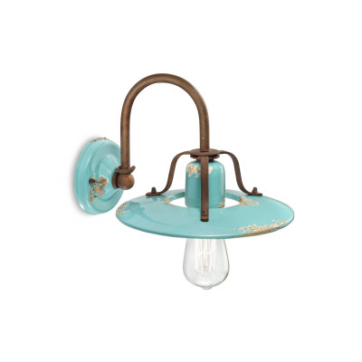 FerroLuce - Country - Applique da parete in metallo con diffusore in ceramica dal design industrial - Colore: Azzurro - 1 Lampadina - E27 - 77W - IP20 - SKU: C1440-VIA
