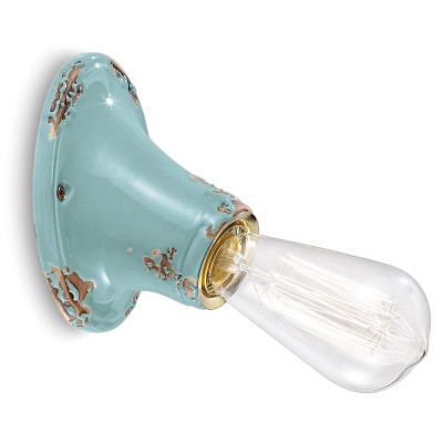 FerroLuce - Vintage - Applique da parete in stile industrial con diffusore in ceramica - Colore: Azzurro - 1 Lampadina - E27 - 77W - IP20 - SKU: C115-VIA