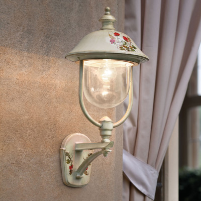 FerroLuce - Bari - Applique da parete per esterno con paralume in ceramica decorata a mano - 1 Lampadina E27 60W - IP43 - SKU: A301-BO-43.DEC.TRS
