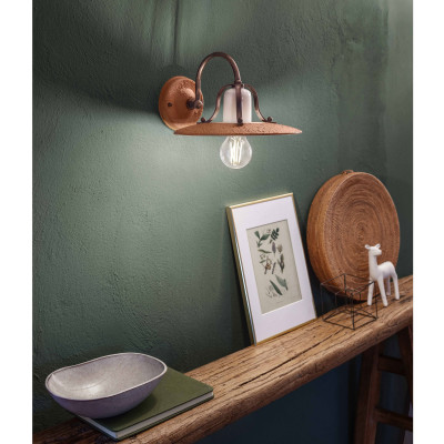 FerroLuce - Bologna - Applique da parete rustica con diffusore in ceramica decorato a mano - 1 Lampadina E27 75W - IP20 - SKU: C820-NR-07