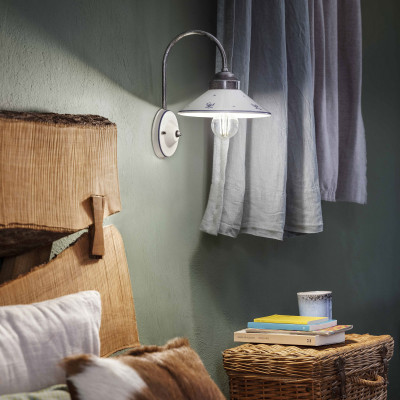 FerroLuce - Asti - Applique da parete rustica struttura in metallo e paralume in ceramica - 1 Lampadina E27 77W - IP20 - SKU: C1630-NA-38.DEC.SOB