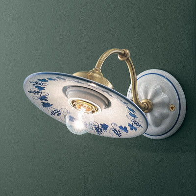 FerroLuce - Asti - Applique da parete struttura in metallo e paralume rustico in ceramica - 1 Lampadina E27 75W - IP20 - SKU: C140-OS-08.DEC.LOB