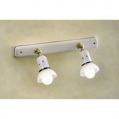 FerroLuce - Savona - Applique da parete rustica in ceramica decorata a mano con 2 diffusori in vetro - 2 Lampadine E14 42W - IP20 - SKU: C276-OS-44.DEC.FFV