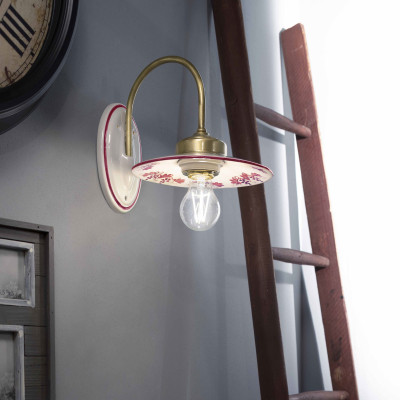 FerroLuce - Asti - Applique da parete struttura in metallo e paralume in ceramica in stile rustico - 1 Lampadina E27 75W - IP20 - SKU: C096-OS-08.DEC.LOR