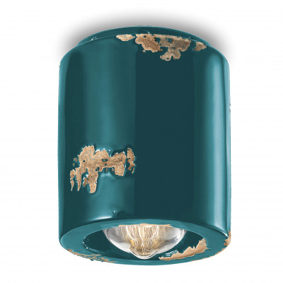 FerroLuce - Vintage - Faretto a soffitto cilindrico in ceramica in stile industrial - Colore: Verde - 1 Lampadina - E27 - 53W - IP20 - SKU: C986-VIV