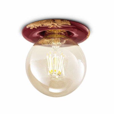 FerroLuce - Vintage - Faretto da incasso rotondo in ceramica in stile industrial - Colore: Bordeaux - 1 Lampadina E27 53W - IP20 - SKU: C481/27-VIX