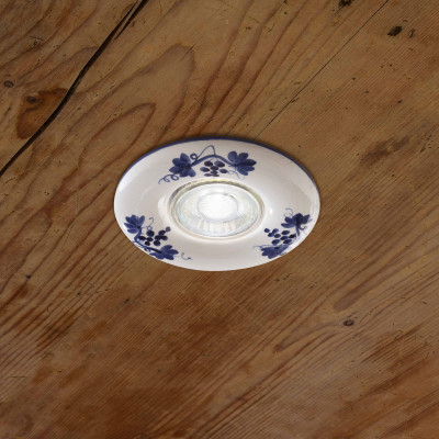 FerroLuce - Pescara - Faretto da incasso rotondo rustico in ceramica decorato a mano - 1 Lampadina GU10 40W - IP20 - SKU: C481-08.DEC.LOB