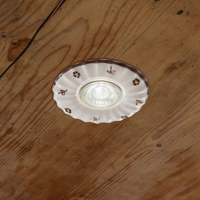FerroLuce - Pescara - Faretto da incasso rustico rotondo in ceramica decorato a mano - 1 Lampadina GU10 40W - IP20 - SKU: C480-44.DEC.FFM