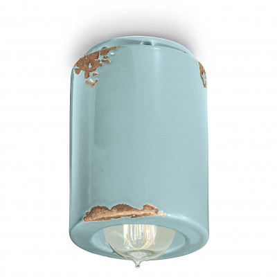 FerroLuce - Vintage - faretto da soffitto cilindrico con struttura in ceramica dal design industrial - Colore: Azzurro - 1 Lampadina - E14 - 46W - IP20 - SKU: C985-VIA