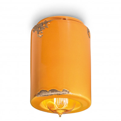FerroLuce - Vintage - faretto da soffitto cilindrico con struttura in ceramica dal design industrial - Colore: Giallo Majestic - 1 Lampadina - E14 - 46W - IP20 - SKU: C985-VIG