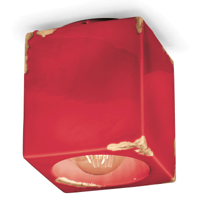 FerroLuce - Vintage - faretto da soffitto cubico con struttura in ceramica dal design industrial - Colore: Rosso - 1 Lampadina - E27 - 53W - IP20 - SKU: C987-VIR