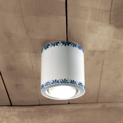FerroLuce - Trieste - Faretto da soffitto grande dal design rustico in ceramica decorata a mano - 1 Lampadina E27 60W - IP20 - SKU: C986-28.DEC.WOB