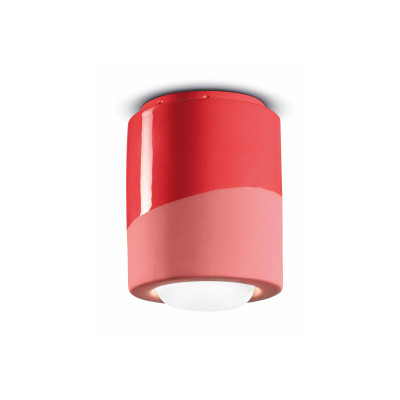FerroLuce - Pi - Faretto da soffitto grande rotondo interamente in ceramica dal design moderno - Colore: Corallo - 1 Lampadina - E27 - 53W - IP20 - SKU: C986-ROC