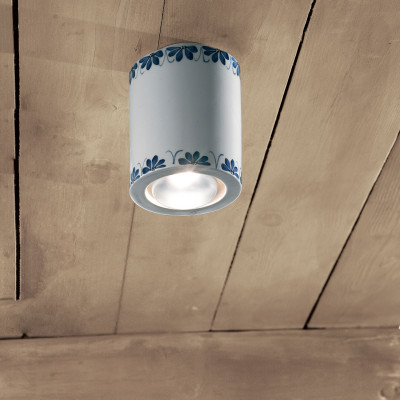 FerroLuce - Trieste - Faretto da soffitto piccolo dal design rustico in ceramica decorata a mano - 1 Lampadina E14 42W - IP20 - SKU: C985-28.DEC.WOB