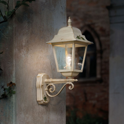 FerroLuce - Gorizia - Lampada a parete da esterno con paralume in ceramica decorata a mano - 1 Lampadina E27 75W - IP43 - SKU: A103-BO-04.DEC.UOO