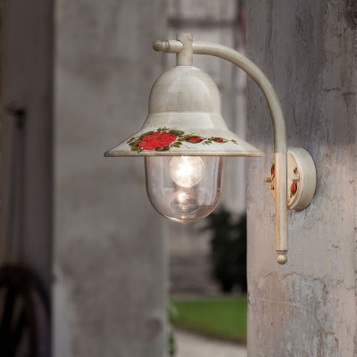 FerroLuce - Imperia - Lampada a parete per esterno con paralume in ceramica decorata a mano - 1 Lampadina E27 60W - IP43 - SKU: A200-BO-42.DEC.MOR