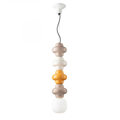 FerroLuce - Copacabana - Lampada a sospensione 4 elementi misti in ceramica diffusore pendente in vetro - Colore: Beige - 1 Lampadina E14 60W - IP20 - SKU: C2683-MIX